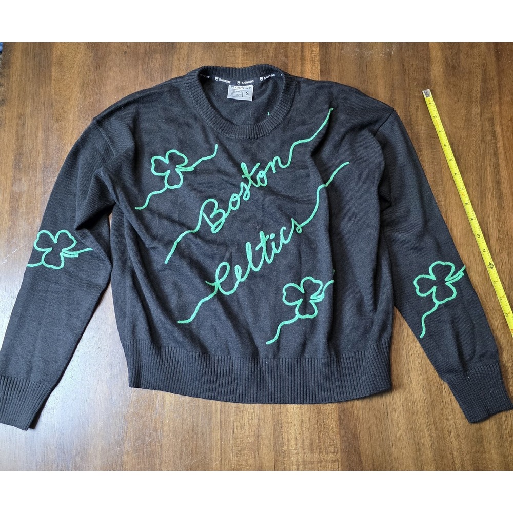 KadyLuxe Boston Celtics Love Letter Sweater Womens S Black Green Embroidered